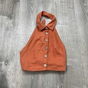 Forever 21 Burnt Orange Women's Linen Halter Strap Cropped Tank XS